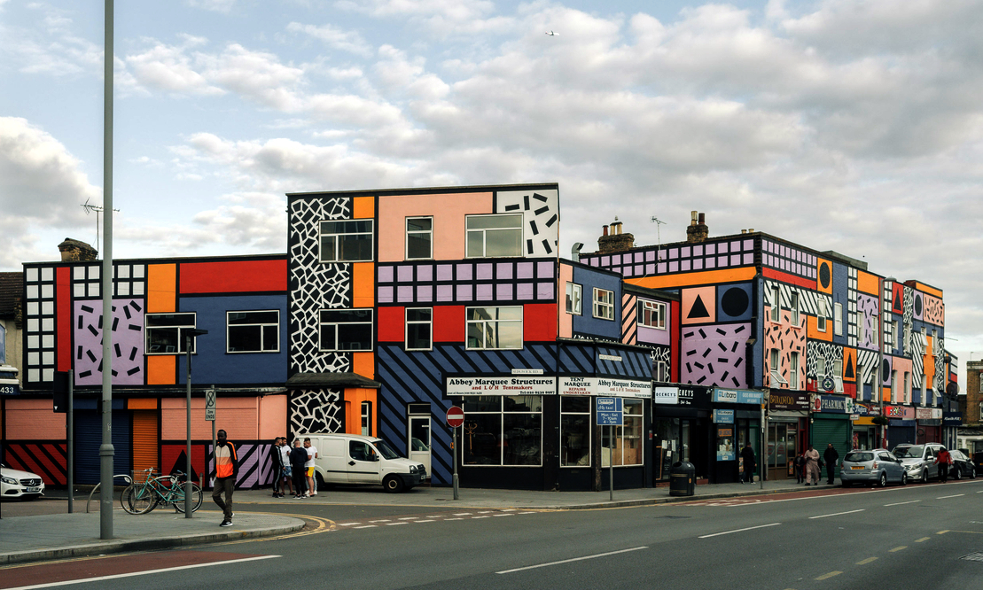 Colourful buildings on Walala Parade for high street rejuvenation project