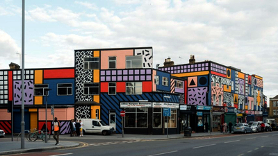 Colourful buildings on Walala Parade for high street rejuvenation project